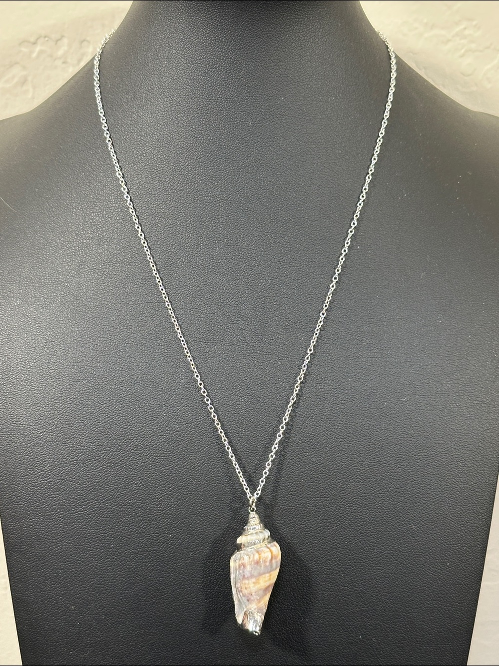 Natural Spiral Conch Seashell Electroplated Edge Sterling 925 Necklace